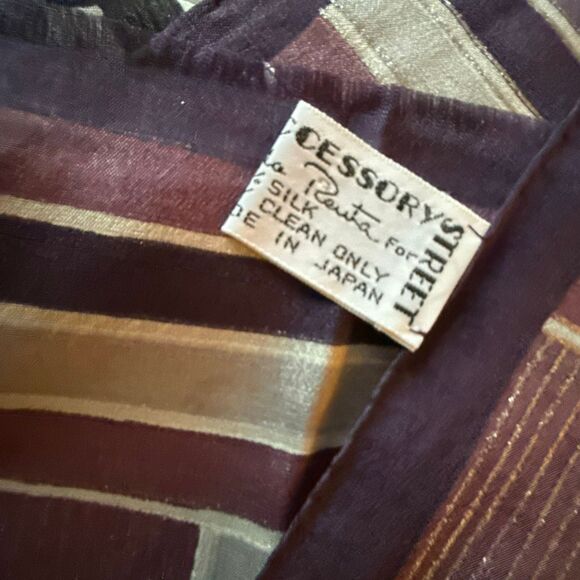 Vintage Oscar de la Renta Silk Oblong Scarf | Purple Black Paisley Stripe | Made - Picture 7 of 16